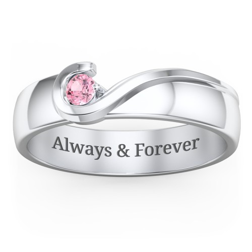Men's Half Heart Ring with Birthstone – Sterling Silver with Pink Tourmaline