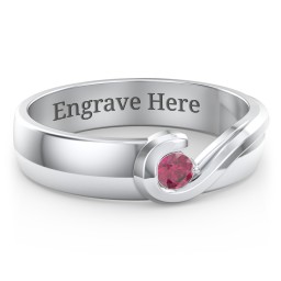 Men's Half Heart Ring with Birthstone in 925 Sterling Silver with Ruby
