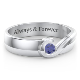 Men's Half Heart Ring with Birthstone in 925 Sterling Silver with Blue Sapphire