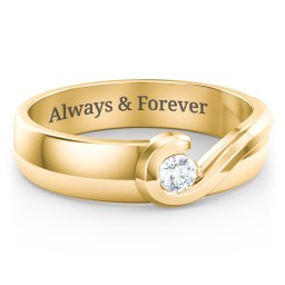Men's Half Heart Ring with Birthstone in 10K Solid Yellow Gold with Diamond