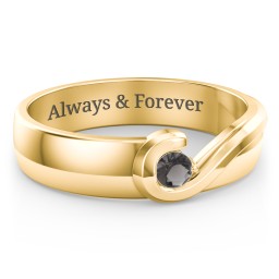 Men's Half Heart Ring with Birthstone in 10K Solid Yellow Gold with Smokey Quartz