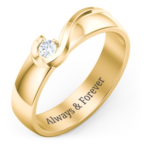 Men's Half Heart Ring with Birthstone – 10K Yellow Gold with Diamond