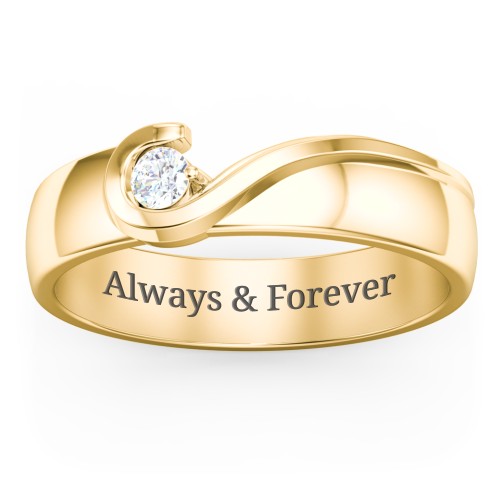 Men's Half Heart Ring with Birthstone – 10K Yellow Gold with Diamond