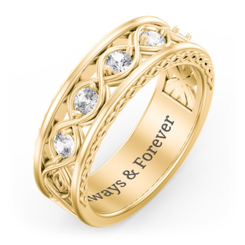 Men’s 5-Stone Infinity Ring – 10K Yellow Gold with Cubic Zirconia