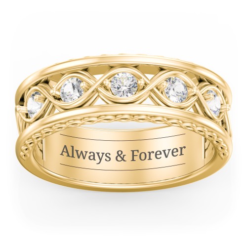 Men’s 5-Stone Infinity Ring – 10K Yellow Gold with Cubic Zirconia