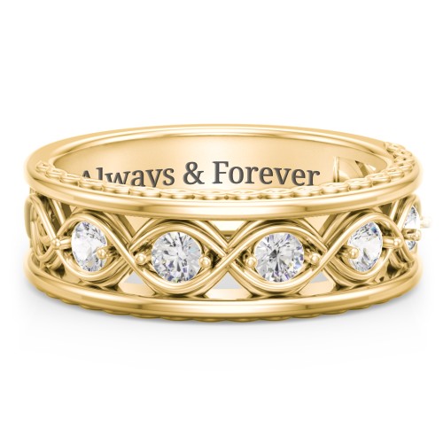 Men’s 5-Stone Infinity Ring – 10K Yellow Gold with Cubic Zirconia