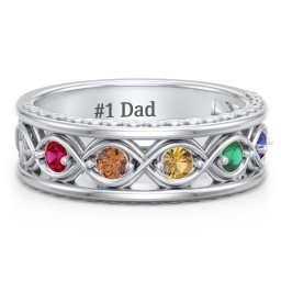 Men’s 5-Stone Infinity Ring in 925 Sterling Silver with Ruby, Orange Sapphire, Citrine, Emerald, and Blue Sapphire