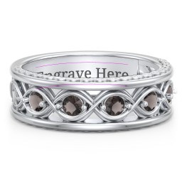 Men’s 5-Stone Infinity Ring in 925 Sterling Silver with Smokey Quartz