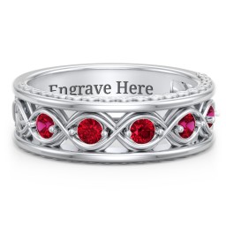 Men’s 5-Stone Infinity Ring in 925 Sterling Silver with Ruby