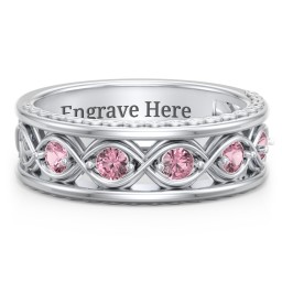 Men’s 5-Stone Infinity Ring in 925 Sterling Silver with Pink Tourmaline