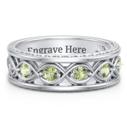 Men’s 5-Stone Infinity Ring in 925 Sterling Silver with Peridot