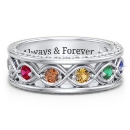 Men’s 5-Stone Infinity Ring in 925 Sterling Silver with Ruby, Orange Sapphire, Citrine, Emerald, and Blue Sapphire