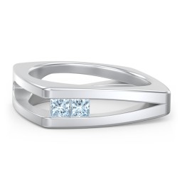 Men’s Squared Split Shank Ring with Princess Cut Gemstones in 925 Sterling Silver with Aquamarine