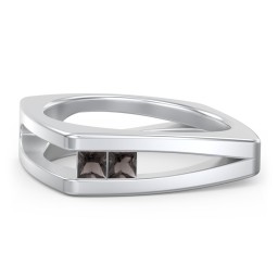 Men’s Squared Split Shank Ring with Princess Cut Gemstones in 925 Sterling Silver with Smokey Quartz