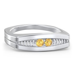 Men’s Squared Ring with Gemstones in 925 Sterling Silver with Citrine