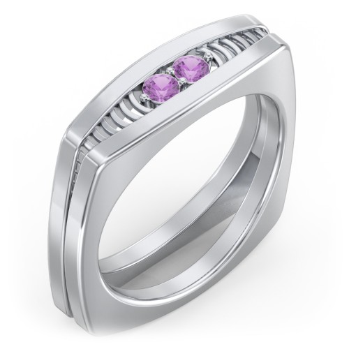 Men’s Squared Ring with Gemstones – Sterling Silver with Amethyst