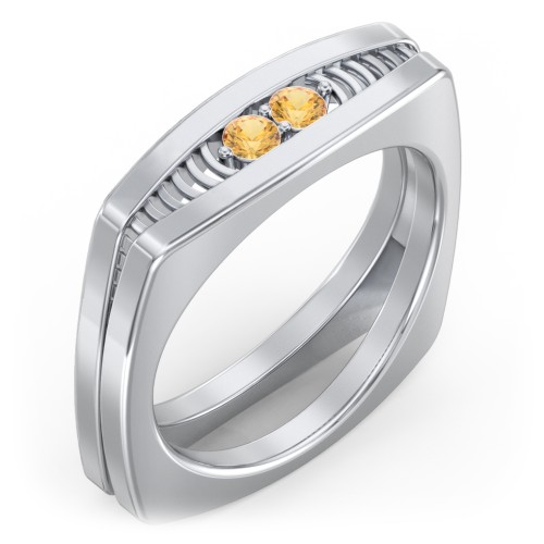 Men’s Squared Ring with Gemstones – Sterling Silver with Citrine