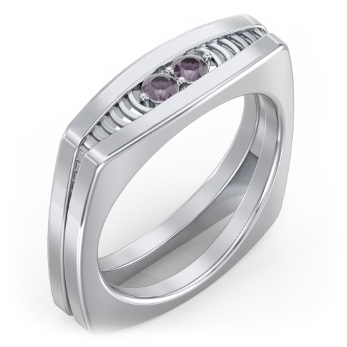 Men’s Squared Ring with Gemstones – Sterling Silver with Alexandrite