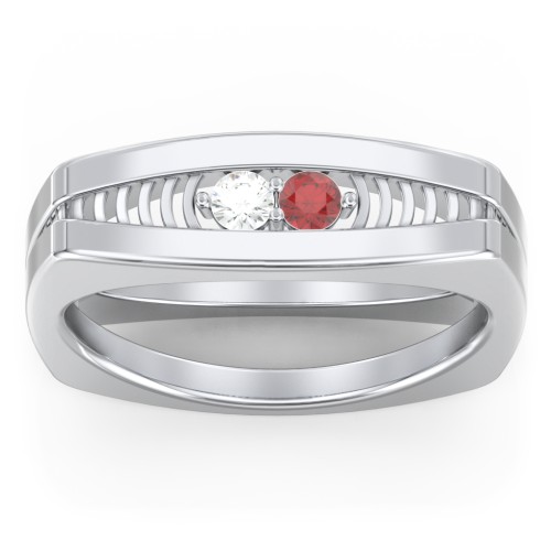 Men’s Squared Ring with Gemstones – Sterling Silver with Cubic Zirconia and Garnet