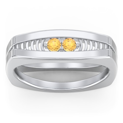 Men’s Squared Ring with Gemstones – Sterling Silver with Citrine