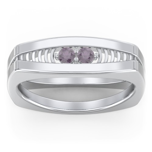 Men’s Squared Ring with Gemstones – Sterling Silver with Alexandrite