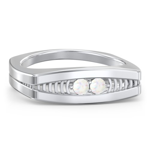 Men’s Squared Ring with Gemstones – Sterling Silver with Opal