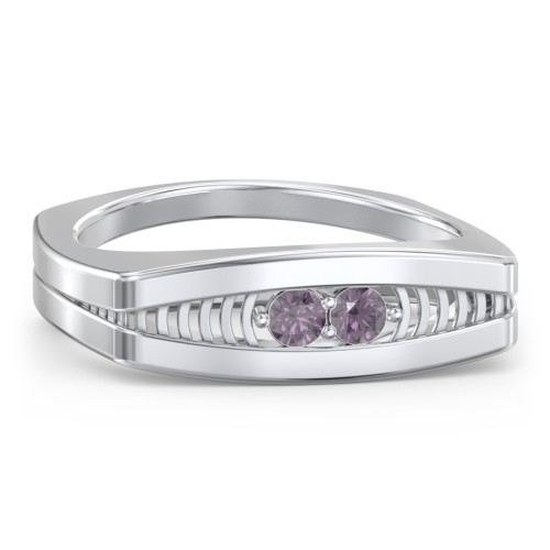 Men’s Squared Ring with Gemstones – Sterling Silver with Alexandrite