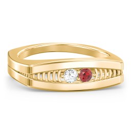 Men’s Squared Ring with Gemstones in 10K Solid Yellow Gold with Cubic Zirconia and Garnet