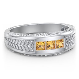 Men’s Wheat Pattern Fraternity Ring with Gemstones