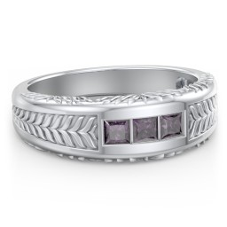 Men’s Wheat Pattern Fraternity Ring with Gemstones