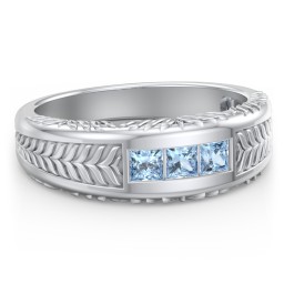 Men’s Wheat Pattern Fraternity Ring with Gemstones