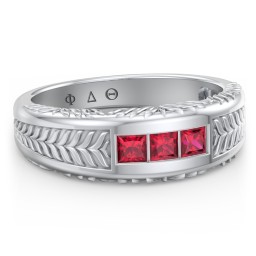 Men’s Wheat Pattern Fraternity Ring with Gemstones