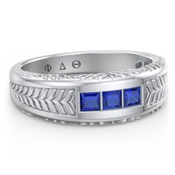 Men’s Wheat Pattern Fraternity Ring with Gemstones