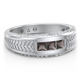 Men’s Wheat Pattern Fraternity Ring with Gemstones in 925 Sterling Silver with Smokey Quartz