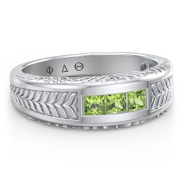 Men’s Wheat Pattern Fraternity Ring with Gemstones in 925 Sterling Silver with Peridot
