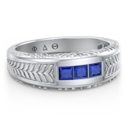 Men’s Wheat Pattern Fraternity Ring with Gemstones in 925 Sterling Silver with Blue Sapphire