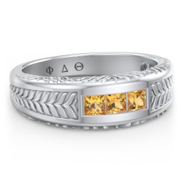 Men’s Wheat Pattern Fraternity Ring with Gemstones in 925 Sterling Silver with Citrine