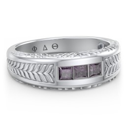 Men’s Wheat Pattern Fraternity Ring with Gemstones in 925 Sterling Silver with Alexandrite