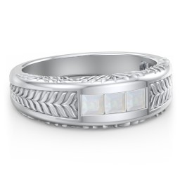 Men’s Wheat Pattern Ring with Princess Cut Gemstones