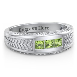Men’s Wheat Pattern Ring with Princess Cut Gemstones