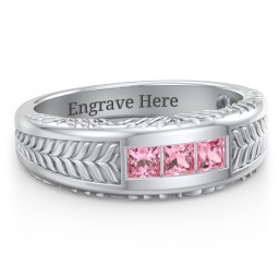 Men’s Wheat Pattern Ring with Princess Cut Gemstones