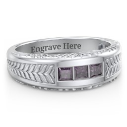Men’s Wheat Pattern Ring with Princess Cut Gemstones