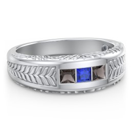Men’s Wheat Pattern Ring with Princess Cut Gemstones
