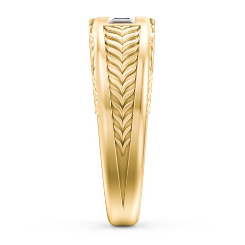 Men’s Wheat Pattern Ring with Princess Cut Gemstones – 10K Yellow Gold with Smokey Quartz and Blue Sapphire
