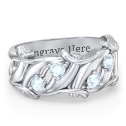 Men’s 4-Stone Organic Leaf Ring in 925 Sterling Silver with Aquamarine
