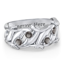 Men’s 4-Stone Organic Leaf Ring in 925 Sterling Silver with Smokey Quartz
