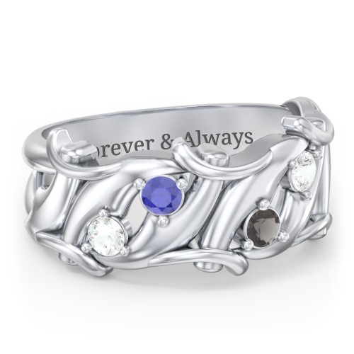 Men’s 4-Stone Organic Leaf Ring – Sterling Silver with Cubic Zirconia, Blue Sapphire, and Smokey Quartz