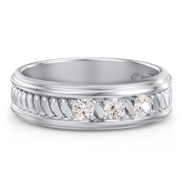 Men’s 3-Stone Ring with Twisted Rope Pattern