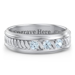 Men’s 3-Stone Ring with Twisted Rope Pattern