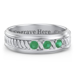 Men’s 3-Stone Ring with Twisted Rope Pattern